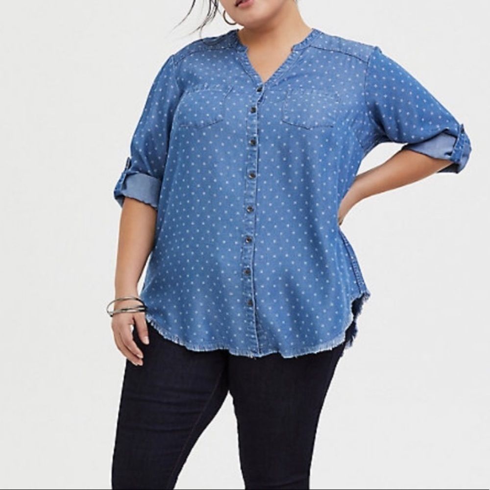 Torrid Blue Button Down Raw Hem Top Women’s 3X